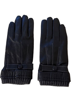 Men's Unbranded Leather & Knit Gloves Black Gray Medium